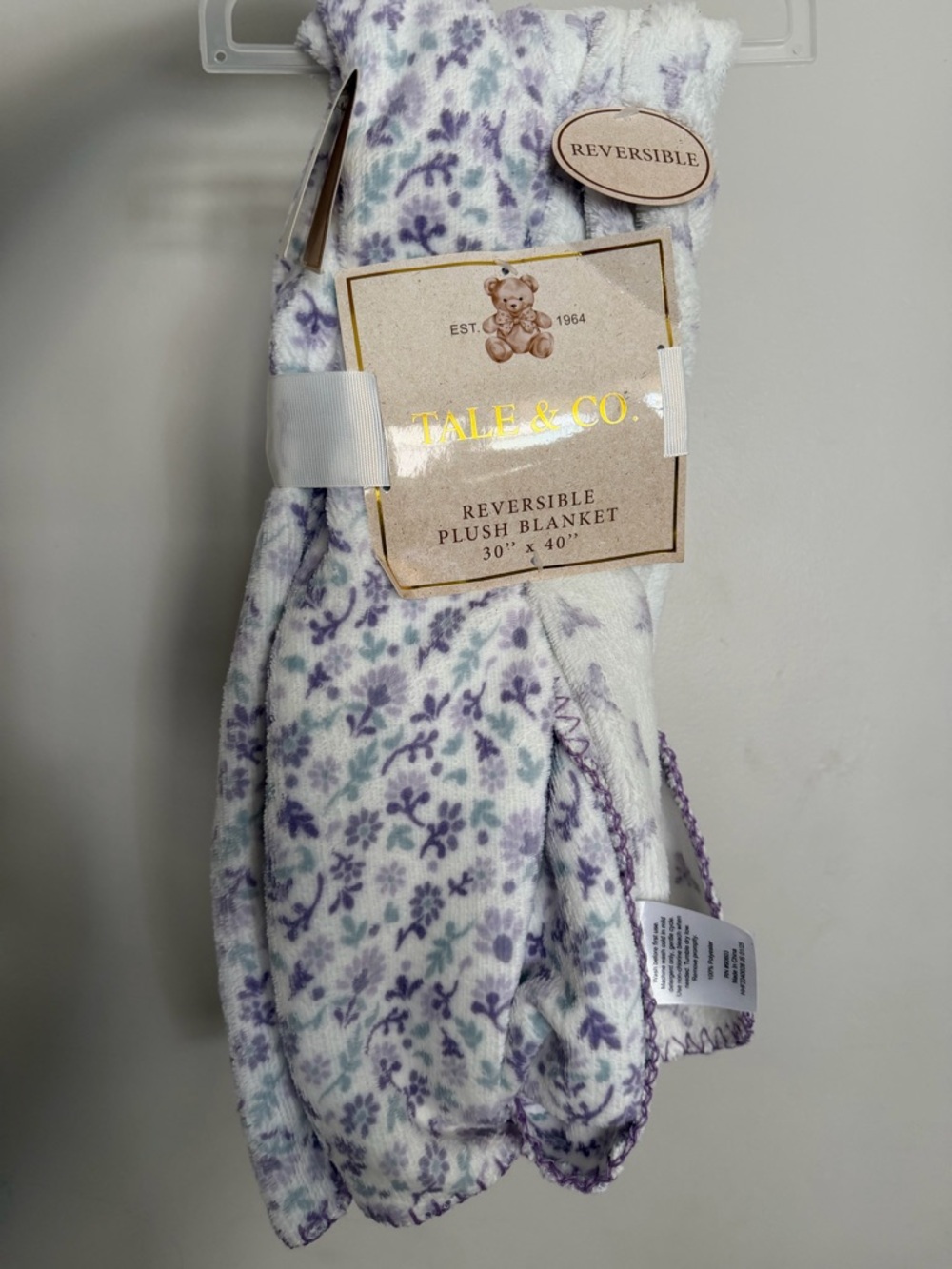 Tale & Co. Reversible Plush Blanket in White with Lavender Floral